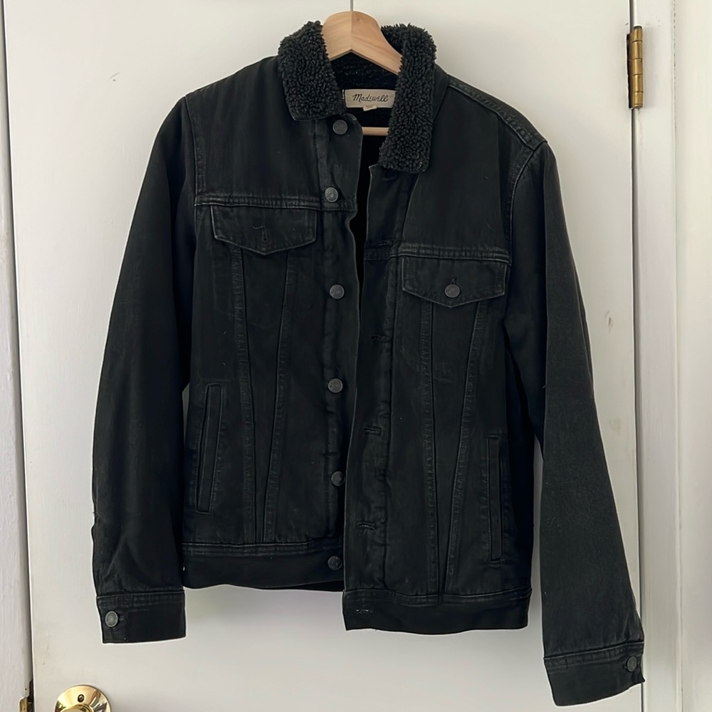 Madewell men pile line black denim jacket XS (unisex)
